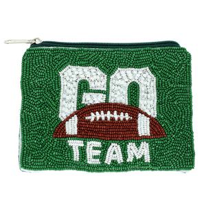 Go team seed beaded football <b>coin</b> <b>purse</b> handcrafted trendy minibag with customization for card and small essentials - Product Image 2