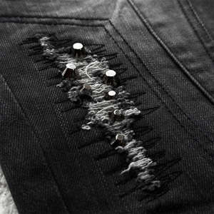 Pantalones Vaqueros Acampanados Clásicos con Tachuelas, Estilo Vintage, Lavado Desgastado, con Cordones, para Otoño, Mejor Venta OEM - Product Image 4