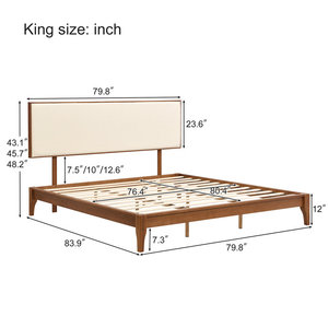 Cama king size de madera de bambú de 12 pulgadas con cabecero ajustable Marco tapizado en seco sólido Fácil montaje - Product Image 3