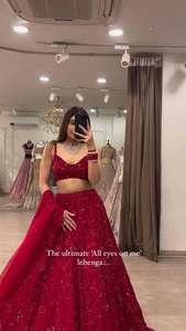 Designer de haute qualité Lehengas Choli Dupatta lourd brodé séquence travail Chinon soie lourde séquence travail Lehenga point complet - Product Image 3