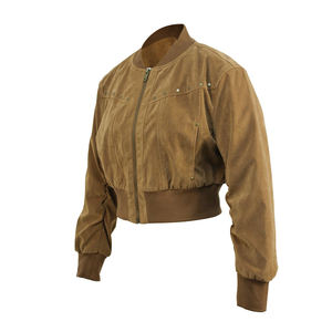 Chaqueta de bombardero con tachuelas de ante Vintage para mujer, logotipo personalizado, acolchado, patrón sólido, cuello levantado para todas las estaciones, colocación frontal del logotipo - Product Image 1