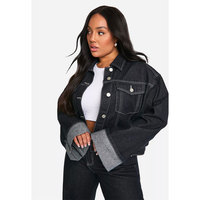 Veste en jean oversize noire unie pour femme 2025 – Tissu en coton de haute qualité, col montant, style urbain