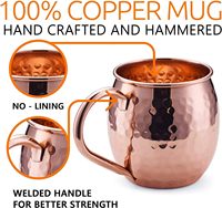 Tazas Moscow Mule de Cobre Puro de 450 ml con Asa de Cobre para Servir Cócteles, Mocktails, Jugos, Cerveza y Bebidas Frías