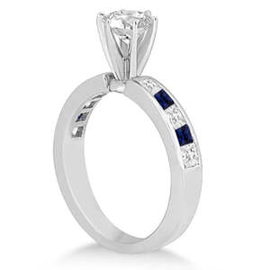 Bague de fiançailles en or blanc 14 carats avec saphir de 0,60 ct et diamant, plaqué rhodium, zircon bleu en canal comme pierre principale pour les mariages - Product Image 2