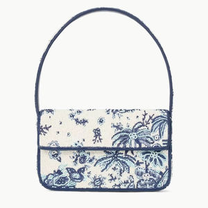 Bolso de Hombro Blanco con Cuentas, Cartera de Cuentas de Vidrio Florales, Bolso de Mano para Eventos Nocturnos de Mujer, Patrón de Palmeras Tropicales Bordado - Product Image 1
