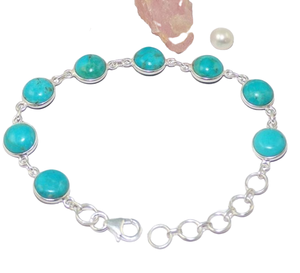 Pulsera de piedras preciosas turquesa de Plata de Ley 925 sólida, joyería de moda hecha a mano para niñas con chapado en rodio, joyería de plata fina - Product Image 1