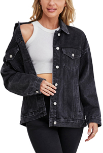 New Arrival Women's Casual Reversible <b>Denim</b> <b>Jacket</b> 100% Cotton Stand Solid Pattern Button Logo Decoration Washed for Spring - Product Image 5