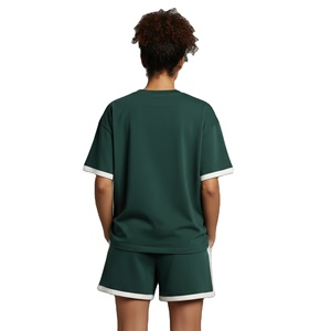 Custom Made 100% Cotton Women's 2 Pcs Oversized T-Shirt Short Set Silk Screen Printed Lace Logo 180gsm Solid <b>Knee</b> <b>High</b> Street - Product Image 3