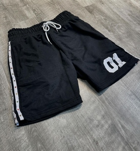 Pantalones Cortos Personalizados con Rayas Laterales, Pedrería, Efecto Desgastado por el Sol, Algodón French Terry, Dobladillo sin Rematar, Estampado Vintage, Lavado Ácido para Hombre - Product Image 4