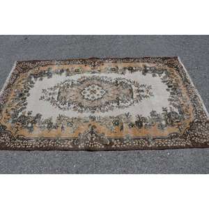 พรมขนสัตว์6.7ft สีเบจสีน้ำตาลคลาสสิกขนาด3.8 x ดีไซน์แบบตุรกีเย็บปะติดปะต่อกันสำหรับทางเข้าห้องนั่งเล่นหรือห้องนอน - Product Image 3