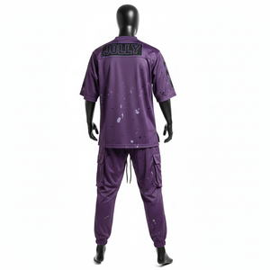 Ensemble pantalon et maillot de sport pour homme, en mesh violet, 180 GSM, polyester léger, impression par sublimation, logo personnalisé, maillot et pantalon en mesh pour homme - Product Image 2