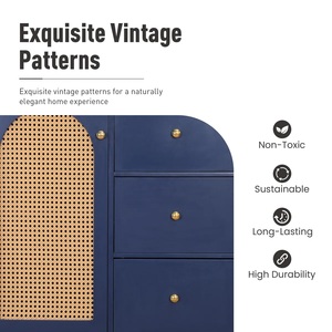 Stunning Blue wooden Cabinet with rattan Door and Drawers Elegant Gold Accents Stylish <b>Storage</b> for Living Room and Bedroom Decor - Product Image 6