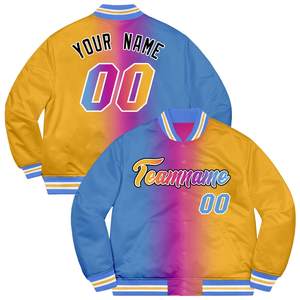 OEM Customized Collar 100% <b>Viscose</b> Printed Letterman Baseball Varsity Satin Bomber Jacket for Men - Product Image 3
