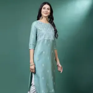 Último diseñador indio tradicional étnico mujeres desgaste diseñador tela de algodón bordado a mano Kurti y pantalones conjuntos al por mayor OEM