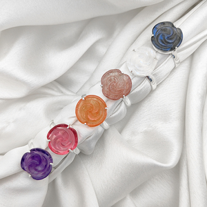 แหวนพลอยธรรมชาติสำหรับผู้หญิงแบบตั้งง่ามทำมือรูปทรงกุหลาบแกะสลัก - Product Image 1