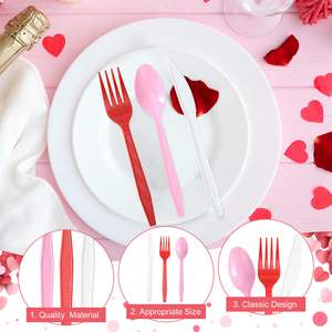 Disposable Plastic Cutlery Set Plastic Utensils Silverware Set Spoons Forks Knives for Valentine's Day Party Supplies BPA FREE - Product Image 3