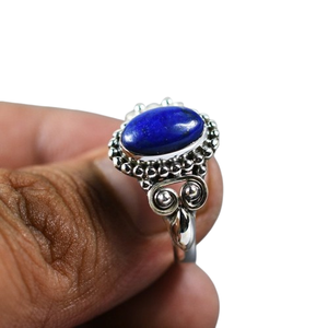 Anillo de piedras preciosas de lapislázuli de Plata de Ley 925 estilo bohemio, anillo de plata hecho a mano, joyería para mujer, regalo de boda para ella - Product Image 1