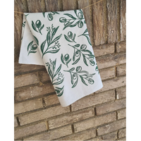 Branche d'olivier imprimé à la main 100% pur coton lin cadeau de pendaison de crémaillère bio lavé certificat GOTS 45x65 cm serviettes de cuisine réutilisables