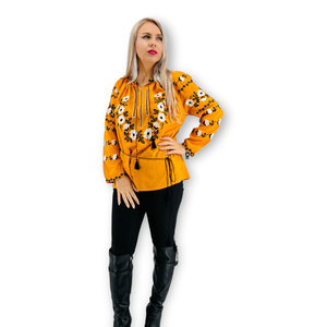 New Arrivals Elegant Women's Ukrainian Embroidered Blouse Plus Size <b>Long</b> Sleeves and High Neck Woven <b>Linen</b> Fabric - Product Image 1