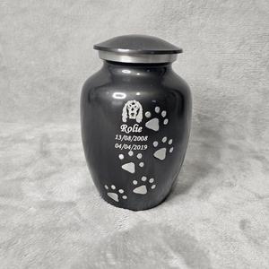 Urnes funéraires familiales pour animaux de compagnie Petit pot métallique moyen et grand Cendres Souvenir Urne funéraire noire pour animaux de compagnie Bande de patte argentée - Product Image 3