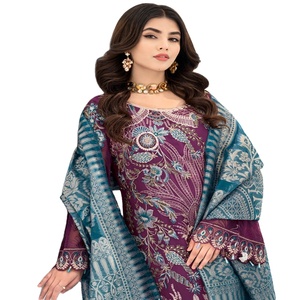 Collection en mousseline de soie robes de soirée pakistanaises pour femmes Festival porte 3 pièces par Ramsha Vol C-6 Sari pour filles costumes de mariage - Product Image 1