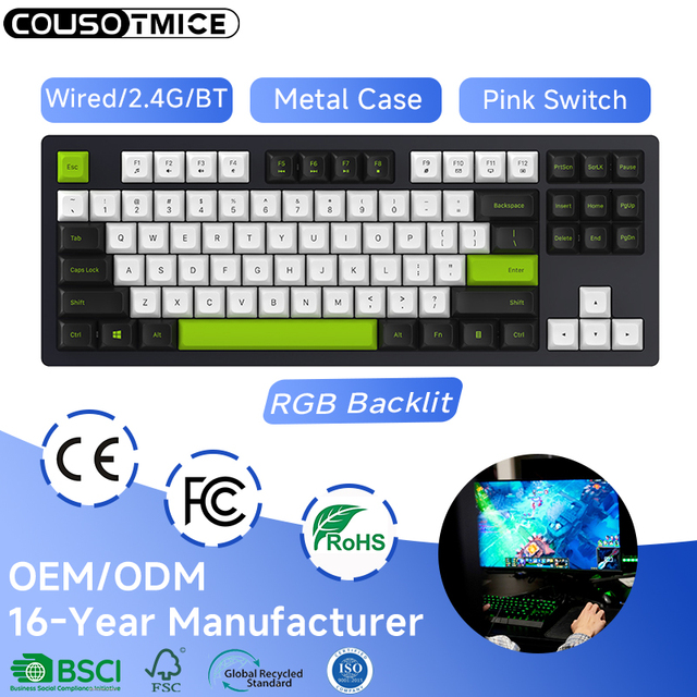 Bluetooth Tri-mode 75% Mechanical Keyboard Rechargeable PBT Keycaps Hot Swappable RGB Backlit 87 Keys Gaming Keyboard