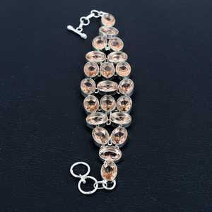 Pulsera de morganita de melocotón de Plata de Ley 925 hecha a mano para mujer, joyería de moda ajustable con bonitas piedras preciosas de latón, regalo perfecto - Product Image 2