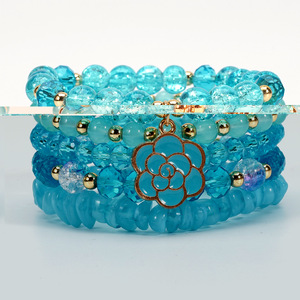 Ensemble de bracelets multirangs plaqués or rouge, perles élastiques, breloque fleur en cristal, bijoux pour femme, cadeau de fête - Product Image 2