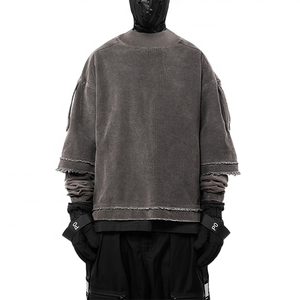 Sudadera con Capucha Personalizada de Doble Capa de Felpa Francesa, Lavado Vintage, Sudadera con Borde Crudo para Hombre, Mezcla de Algodón Desgastado - Product Image 3