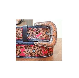 Hot Selling Unisex Floral <b>Tooled</b> Red & Brown <b>Leather</b> <b>Belts</b> Beaded <b>Belts</b> Fancy Buckles Customized by Manufacturers Durable <b>Belts</b> - Product Image 3