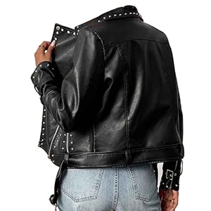 Womens Studded Genuine Leather Jacket Punk Rock Biker Style Custom Logo Slim Fit Motorcycle Jacket Lace Breathable - Product Image 3