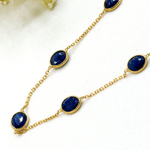 สร้อยข้อมือประดับพลอยแซฟไฟร์สีฟ้าแบบเรียบง่ายสีทองเหลืองทอง18K - Product Image 3