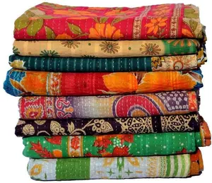 Indian Hippie Bengali Vintage Handmade Quilt Handmade Ethnic Kantha Quilt Reversible Patchwork Indian Kantha Throw Blankets Bulk