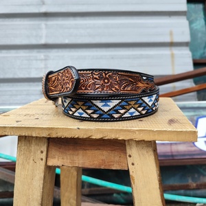 Accessoire de coiffure Western en cuir de vache et alliage, orné de perles, style Cowboy Cowgirl, avec motifs gravés à la main, écologique, robuste, personnalisable, motif floral vintage, international - Product Image 2