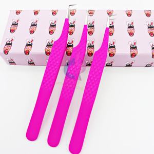 Pinzas de pestañas delgadas de 90 grados de acero inoxidable sostenibles japonesas profesionales, pinzas de pestañas probadas a mano de Color rosa - Product Image 2