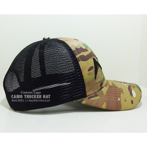 Chapeaux de camionneur 6 panneaux Camouflage/noir bord incurvé fermeture Snapback réglable maille respirante unisexe Vietnam chapeaux usine - Product Image 4