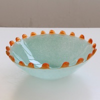 Bol en verre soufflé à la main Bixuan Modern Aqua, bordure en pétales d'orange, plateau à fruits, plateau décoratif, centre de table pour la maison, l'hôtel, le restaurant