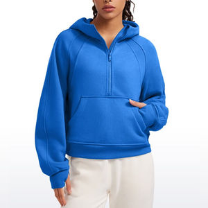 Ropa deportiva Loose Fit Logotipo bordado personalizado Sudaderas con capucha Media cremallera Bolsillos de canguro personalizados Media cremallera Manga larga Fleece Pullover Tops - Product Image 1