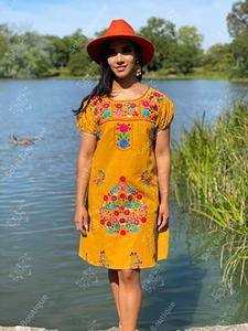 Recién llegado, Vestido de manga corta con cuello en V para mujer, tela mexicana bordada, Túnica étnica de moda, Tops, talla Mini, longitud Midi - Product Image 2