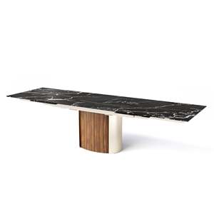 Yoroi Modern Minimalist Extendable Oval Dining <b>Table</b> <b>Matt</b> Pearl Beige with Sintered Stone Top Assembled Marble Design - Product Image 2