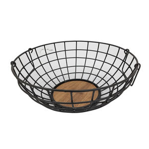 Panier en fil de fer en métal au design classique de forme ronde fini noir pour panier de rangement de fruits et légumes de cuisine de table - Product Image 3