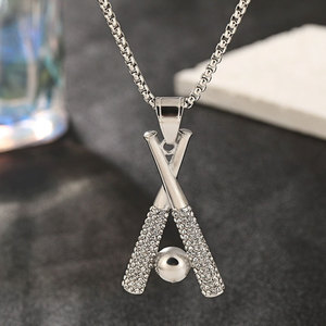 Collier pendentif tendance en acier inoxydable 316L plaqué or 14K 18K PVD, bijoux fins, collier de baseball en zircon pour femmes et hommes - Product Image 3