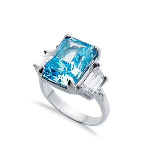 Aquamarine CZ Stone Baguette Design Jewelry Trukish Handmade Wholesale Cluster Zircon <b>Ring</b> - Product Image 1