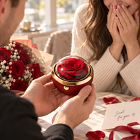 Boîte à bijoux AYOYO à ouverture automatique avec rose surprise, boîte à bijoux avec fleur préservée, cadeau pour la Saint-Valentin