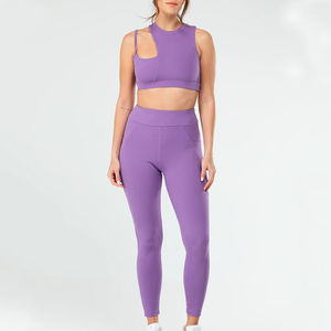 Conjunto Deportivo de Dos Piezas para Mujer, Informal, sin Mangas, hasta la Rodilla, para Gimnasio, Fitness, Yoga, Corte Regular, Color Sólido, Secado Rápido, Ecológico - Product Image 1