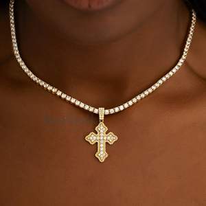 Collier pendentif micro-croix en argent 925 et plaqué or 18 carats pour femme Moissanite Diamond & Iced Out Cluster Hip Hop Charm - Product Image 1