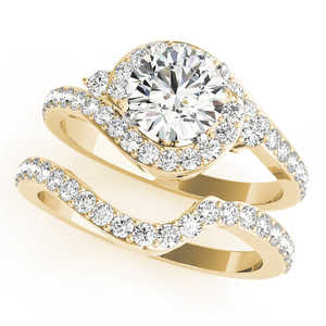 Ensemble de mariage Halo Swirl avec diamants, or jaune 14 carats, bagues avec diamants de 1,79 carat - Product Image 4