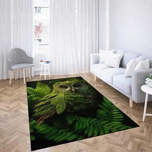 Tapis Hibou Vert, Tapis Moderne, Tapis Hibou, Tapis Animaux, Tapis d'Entrée, Tapis Doux à Poils Longs - Product Image 4