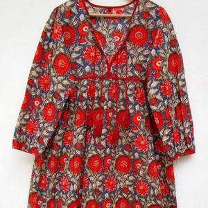 เดรสยาวถึงเข่าลายดอกไม้ของผู้หญิงชุดเดรสลำลองฤดูร้อนมีกระดุมแขนยาวเอวธรรมชาติ - Product Image 1