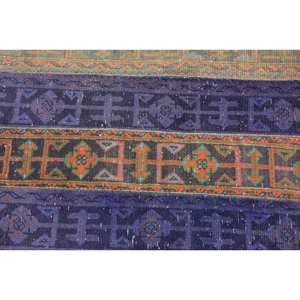 Tapis Turc Vintage 2,8 X 4,7ft Classique Bleu Orange Patchwork Design 10mm Laine Latex Support Rectangulaire Forme 10mm Peluche - Product Image 5